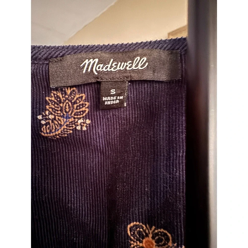 Madewell Floral Corduroy Puff Sleeve Button Front Top Small MSRP $88